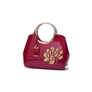 8500 Top-handle Handbags Purse Embroidered Flower Pattern Patent PU Tote